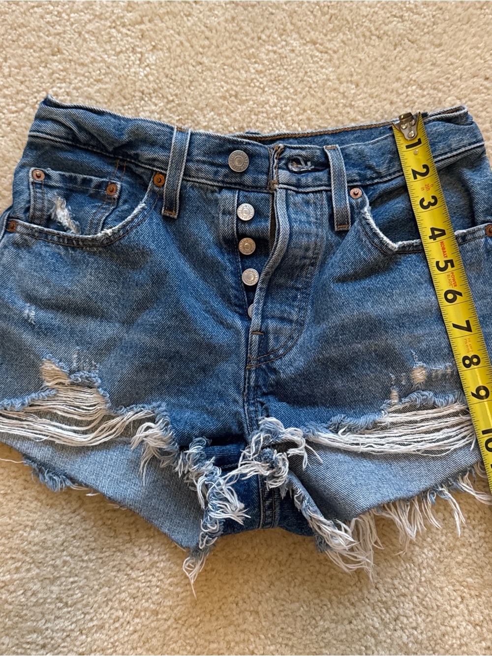 Levi's Medium Blue High-Rise Distressed Denim Shorts